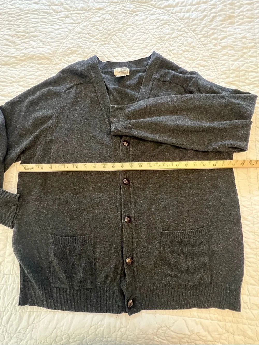 L.L. Bean Charcoal Gray V-Neck Button Cardigan